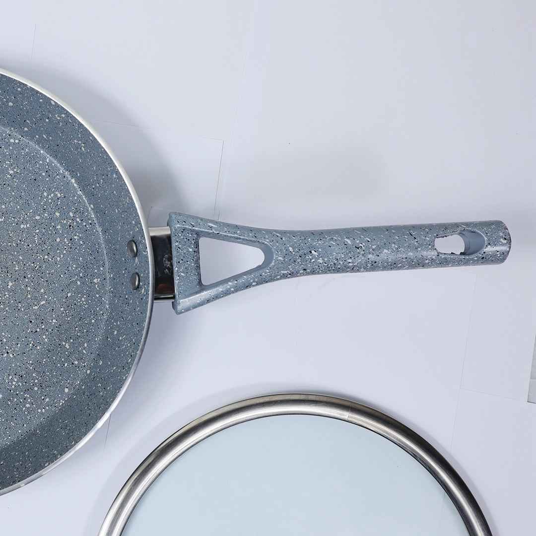 24cm Non Stick Marble Coated Signature Frypan with Glass Lid – Grey | Premium Frying Pan